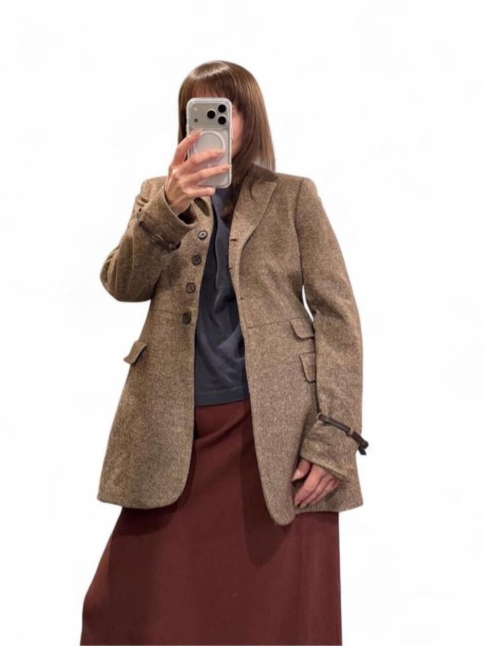 Vintage 90s Brown Wool Tweed Blazer Jacket